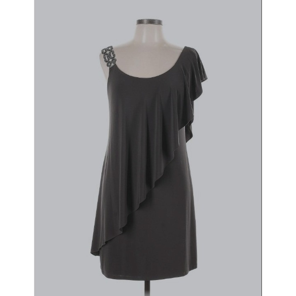 Betsy Adam Dress Women 4 One Shoulder Ruffle Black Cocktail Party Quiet Luxury